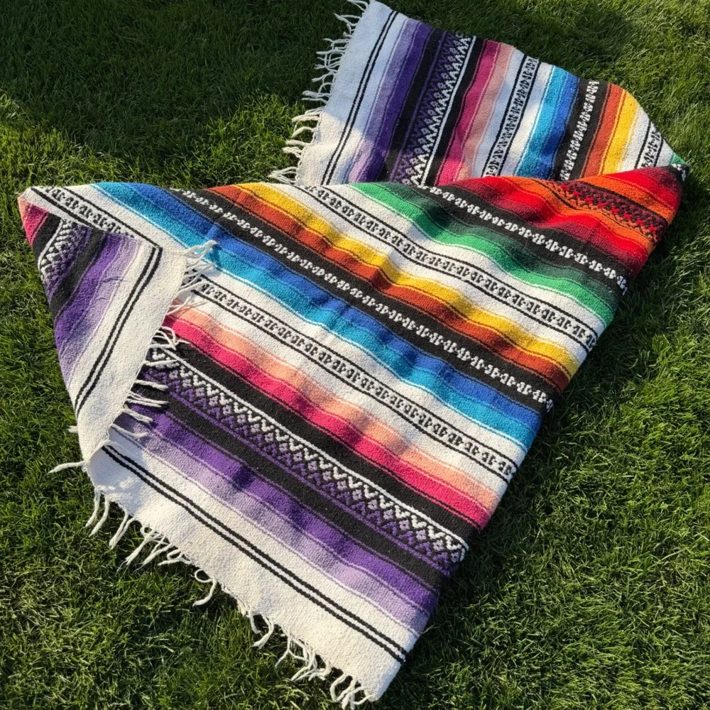 Mexican Serape Blanket Rainbow Stripe Falsa Throw Picnic Yoga Rug 51x87